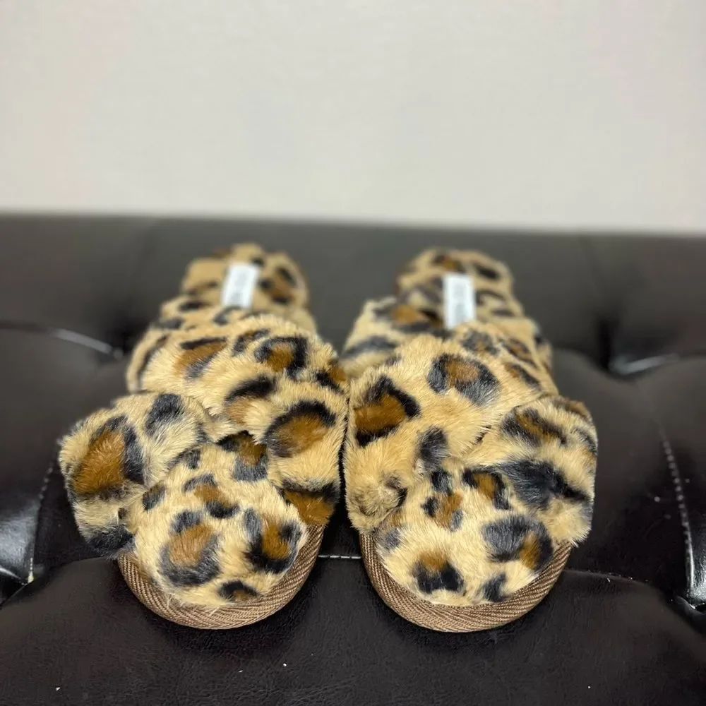 Steve Madden Fur Slippers Women Leopard Print Criss Cross Slippers Sandals Sz 7 - Picture 5 of 11